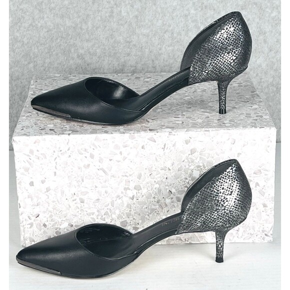 Enzo Angiolini Womens 6.5M Black Pointed Toe Kitten Heel Pumps Gothic Dressy - Picture 4 of 14